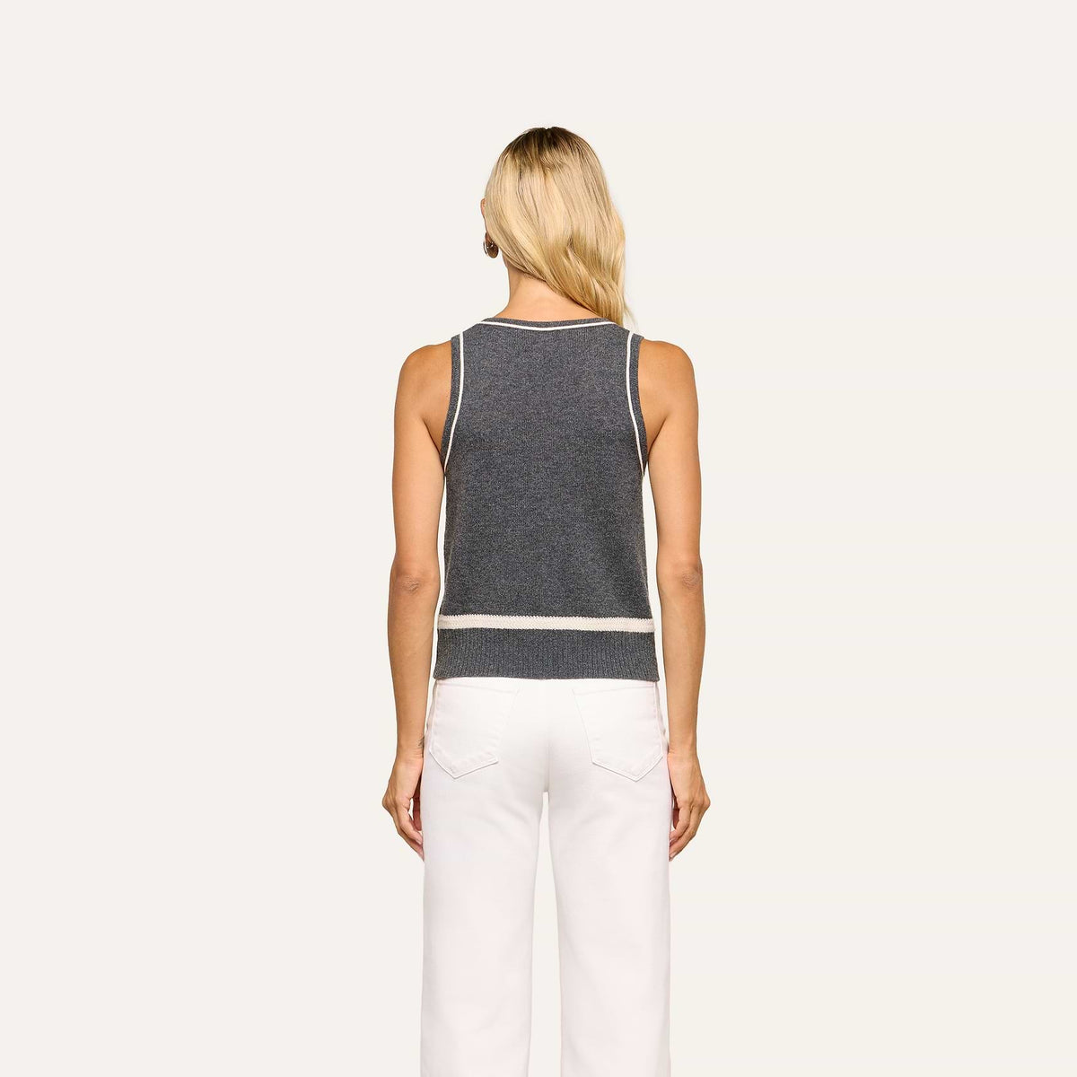 L'Agence Filou Cashmere Tank in Heather Charcoal/Ivory