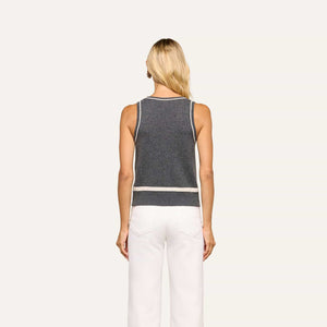 L'Agence Filou Cashmere Tank in Heather Charcoal/Ivory