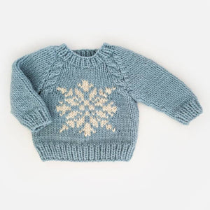 Huggalugs Surf Blue Crewneck Sweater in Cream Snowflake