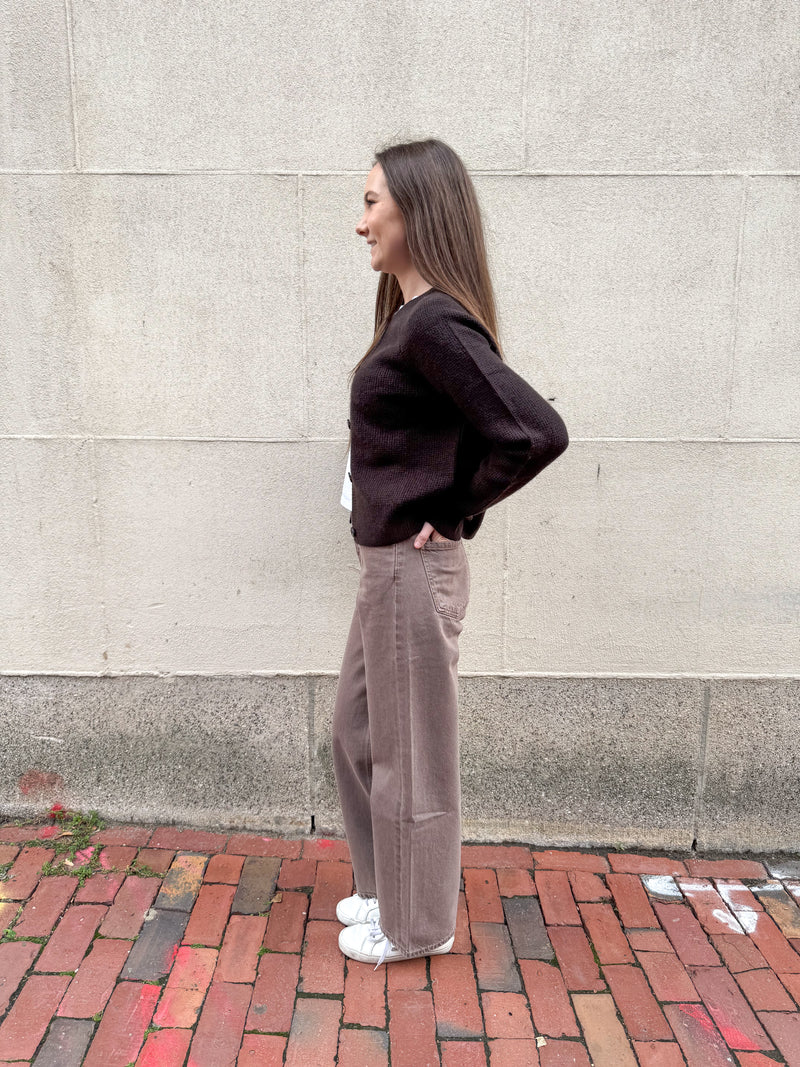 White + Warren Cashmere Waffle Cardigan in Dark Umber