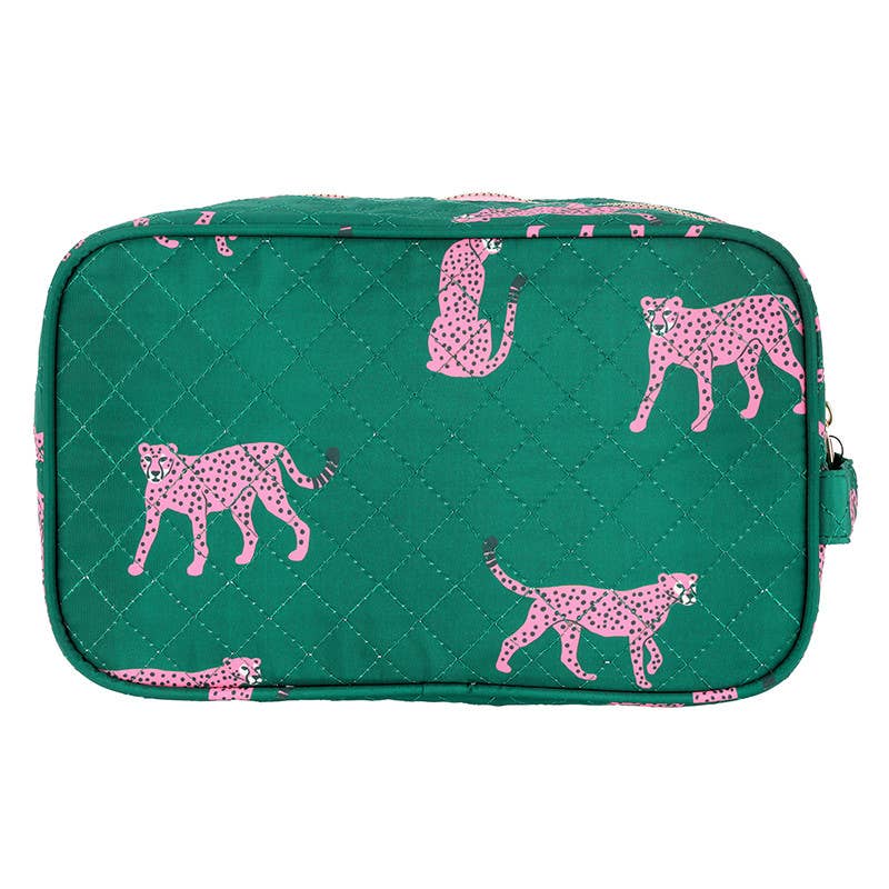 Bella Sleep Spa Quilted Cosmetic Bag in Green + Cheetahs