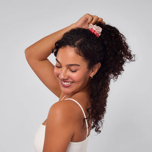 KITSCH Ruched Satin Scrunchies 5pc Set in Cherry Blossom