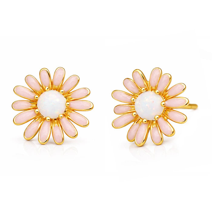 Tai Jewelry - Peach Luster Enamel Daisy With Opal Studs