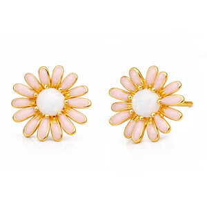 Tai Jewelry - Peach Luster Enamel Daisy With Opal Studs
