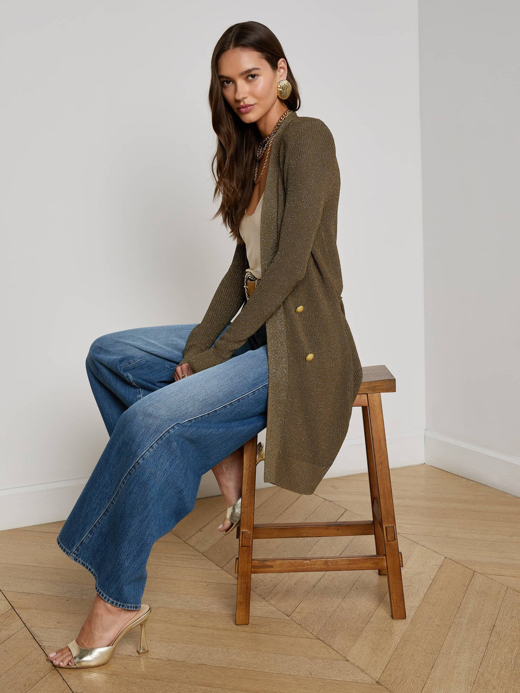 L'Agence Noe Double Breasted Cardigan in Pine