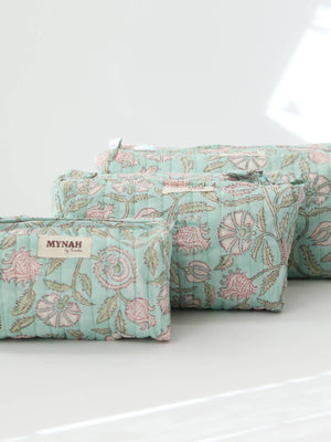 MYNAHbySmitha Quilted Travel Bag in Light Mint Floral -Assorted Sizes