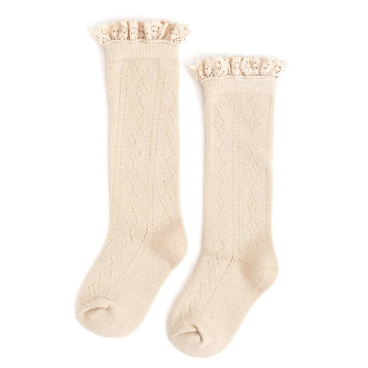 Little Stocking Co. Fancy Lace Knee High Socks in Vanilla