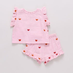 Pink Chicken Roey Set in Butterfly Embroidery