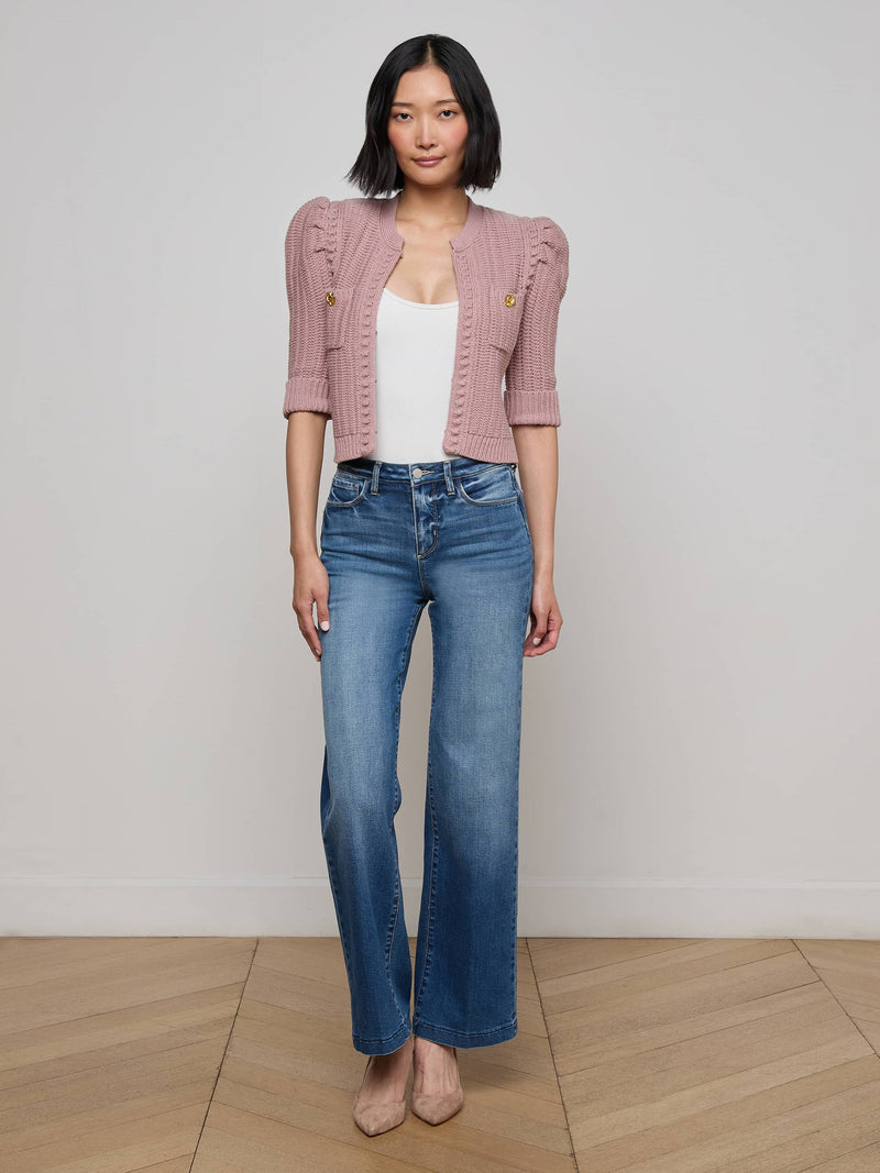 L'Agence Delilah Crop Textured Cardigan in Light Mauve
