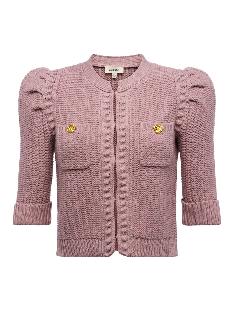 L'Agence Delilah Crop Textured Cardigan in Light Mauve
