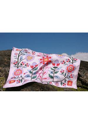 Jessie Zhao New York Double Sided Silk Scarf in Pink Garden