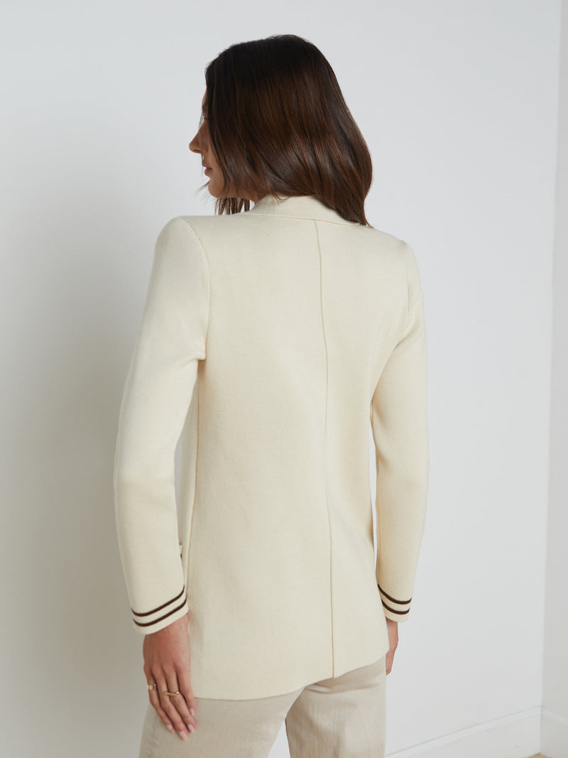 L'agence Eileen Boyfriend Knit Blazer in Porcelain with Brown/Gold Stripe