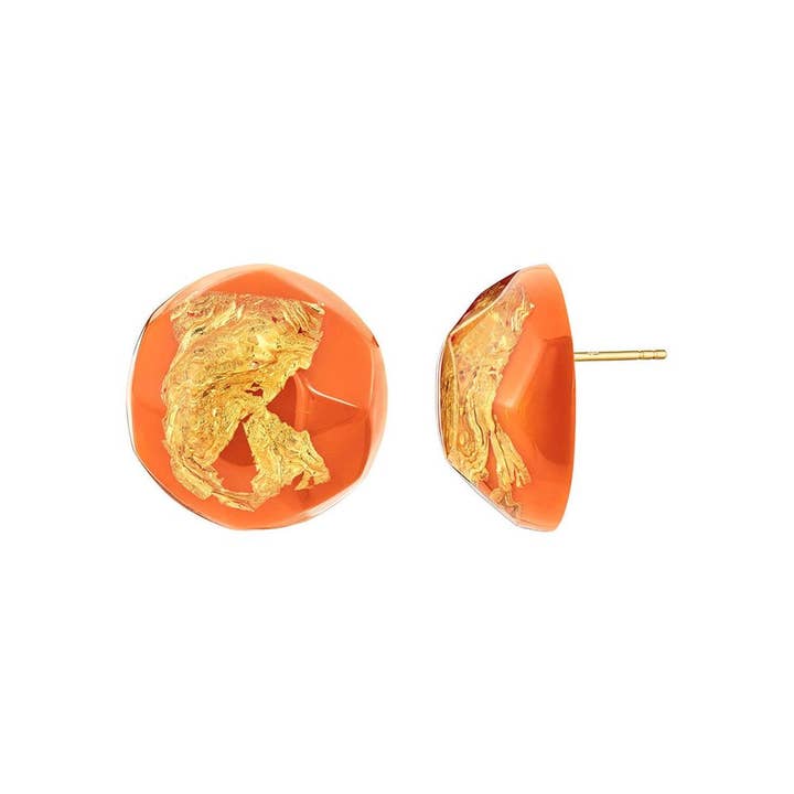 Gold & Honey Gold Leaf Faceted Studs in Living Coral