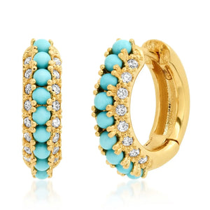 Tai Jewelry - Huggies with Bead and CZ Accents in Turquoise