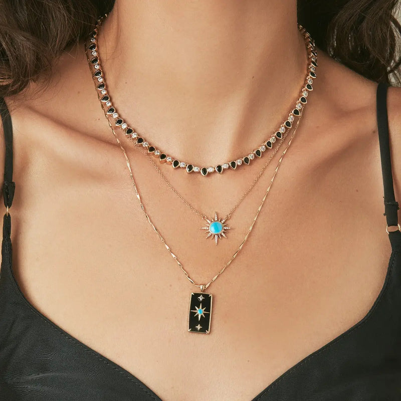 Elizabeth Stone Starman Pendant in Black Onyx/Turquoise