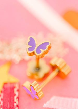 Pierced Co Tiny Purple Butterfly Studs