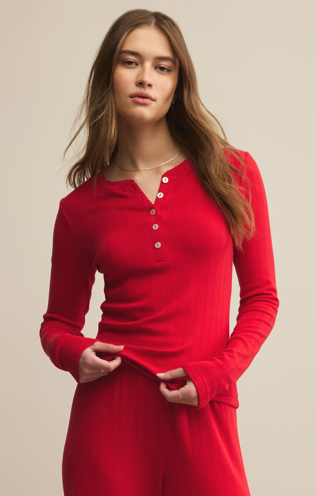Z Supply Holly Pointelle Top in Festive Red