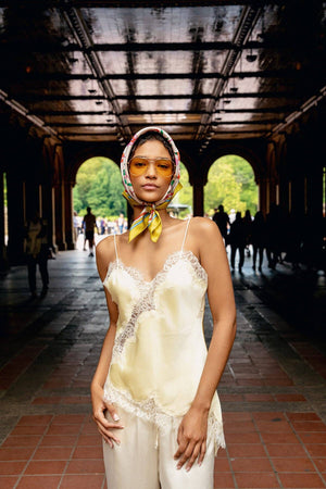 Jessie Zhao New York Double Sided Silk Scarf in Limoncello Jardin