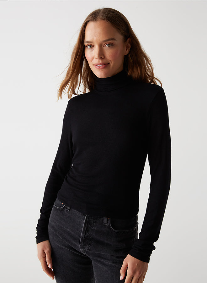 Michael Stars Tara Crop Turtleneck in Black