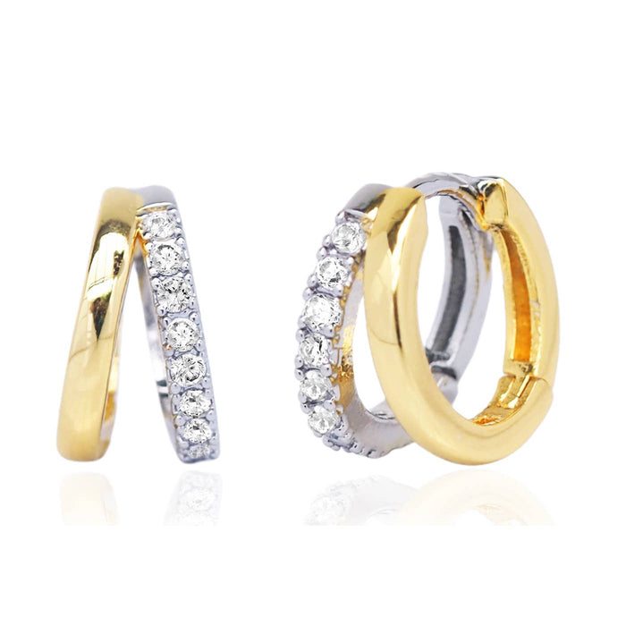 Tai Two Tone Silver Pave' and Gold Click Huggies