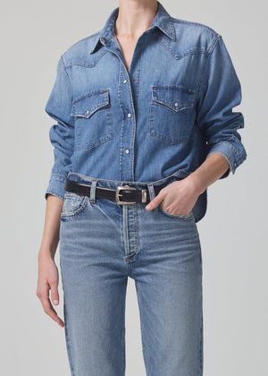 Citizens of Humanity Cropped Western Shirt in Carolina Blue