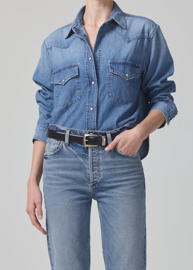 Citizens of Humanity Cropped Western Shirt in Carolina Blue