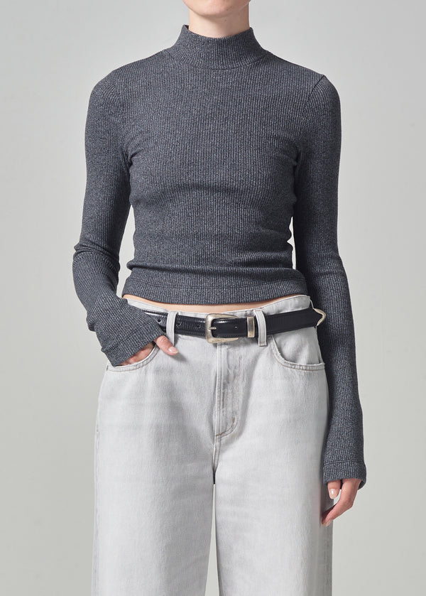 Citizens of Humanity Annatole Ribbed Mock Neck in Charcoal Heather