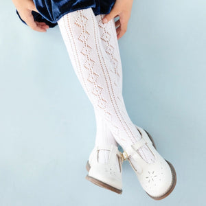 Little Stocking Co. Fancy Knit Tights in White
