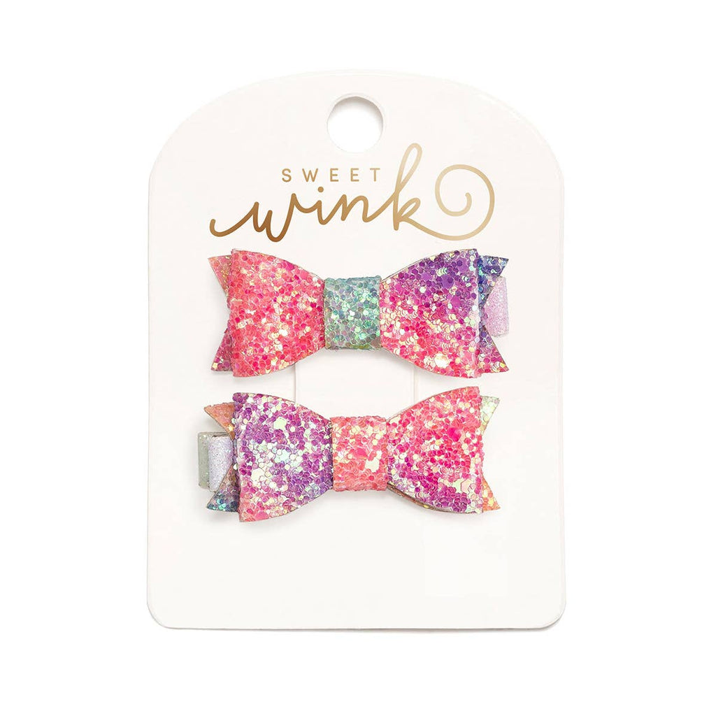 Sweet Wink Hair Clip Set in Rainbow Ombre Bow