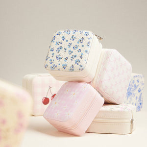 Frem Blue Flower Pattern Travel Jewelry Box