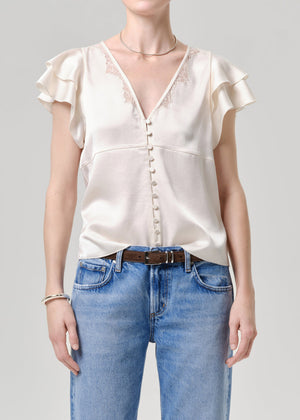 Citizens of Humanity Lola Flutter Lace Top in Cream