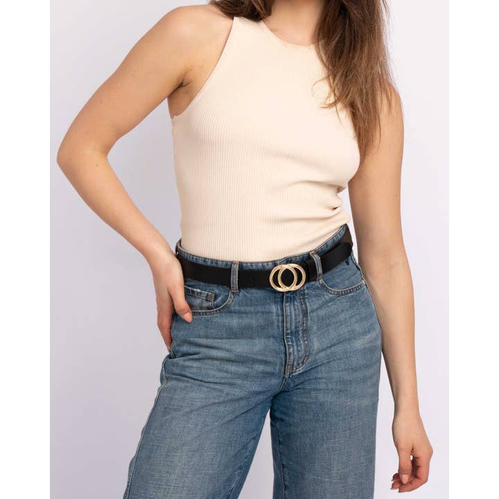 Amsterdam Heritage Caia Double Ring Gold Buckle Belt in Black