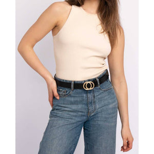 Amsterdam Heritage Caia Double Ring Gold Buckle Belt in Black