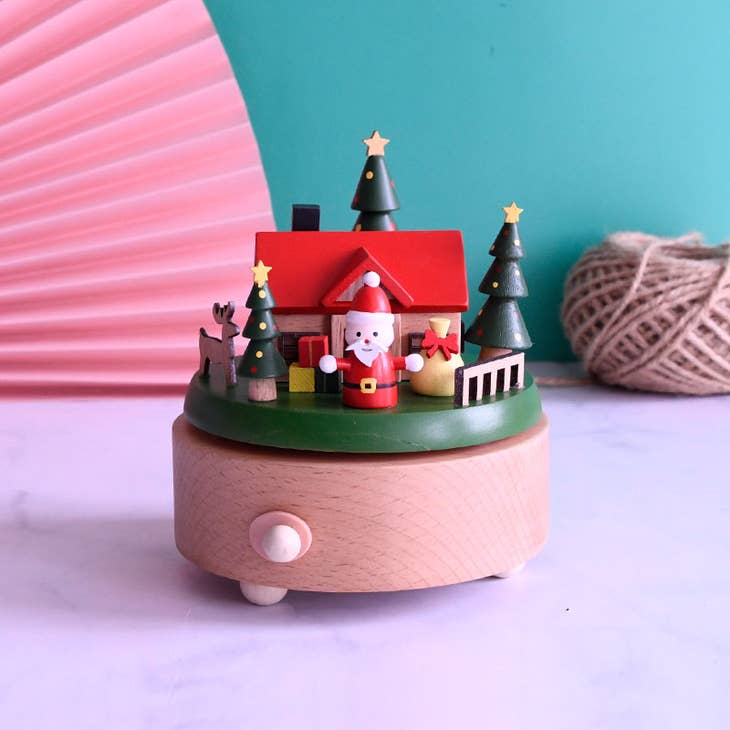 Timber Tinkers Wooden Santa's House Music Box
