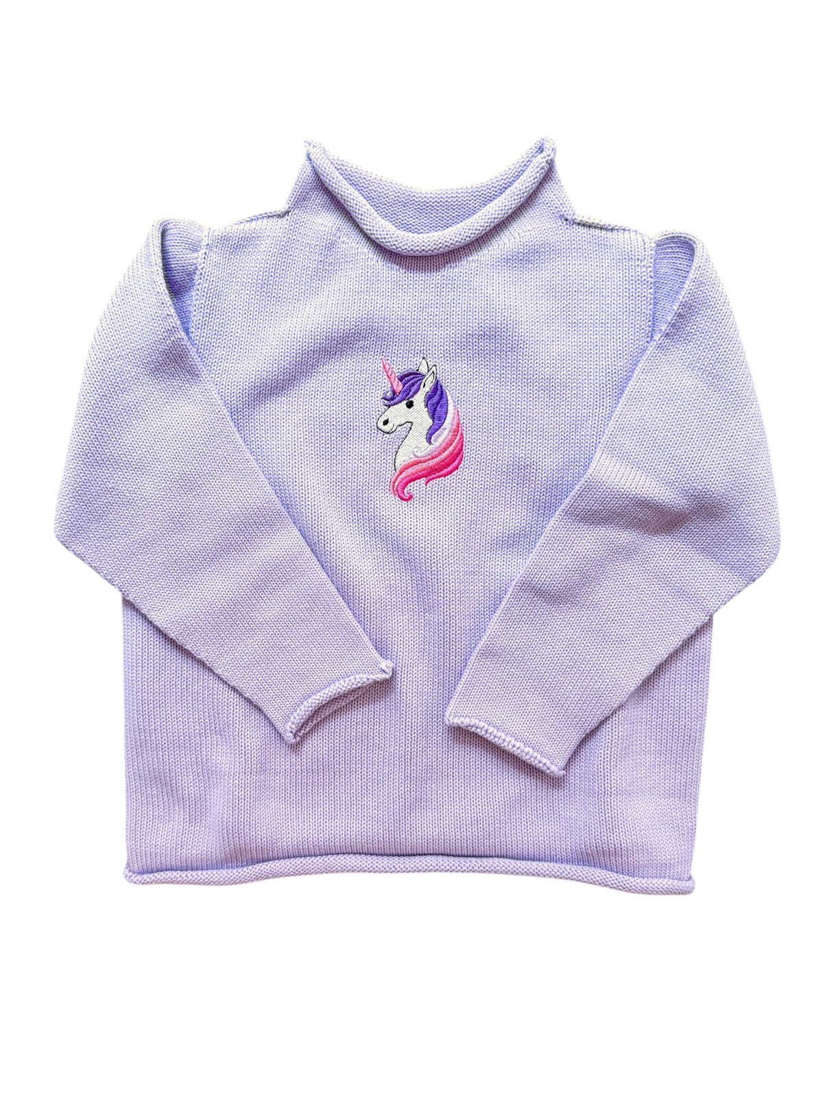A Soft Idea Roll Neck Sweater in Lavender with Unicorn
