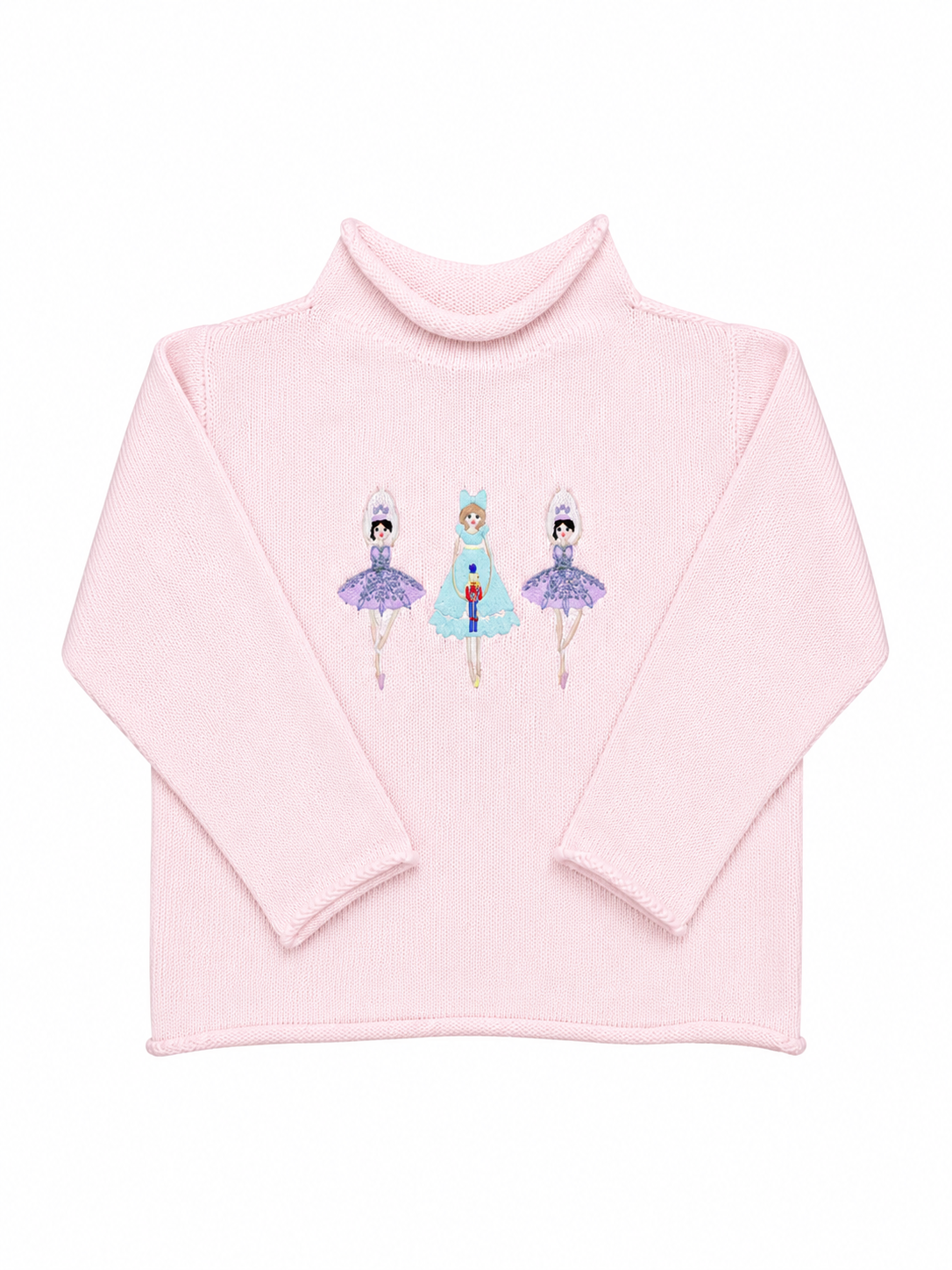 A Soft Idea Roll Neck Sweater in Pink with Nutcracker Ballerinas