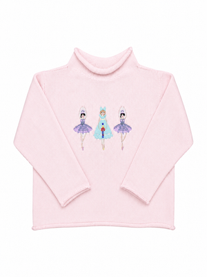 A Soft Idea Roll Neck Sweater in Pink with Nutcracker Ballerinas