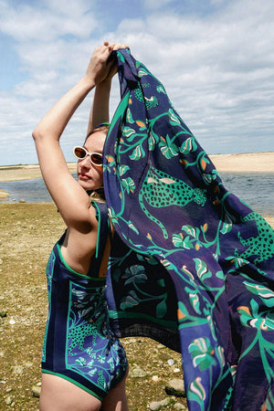 Jessie Zhao New York Beach Sarong Wrap in Leopards In The Verdant Wild