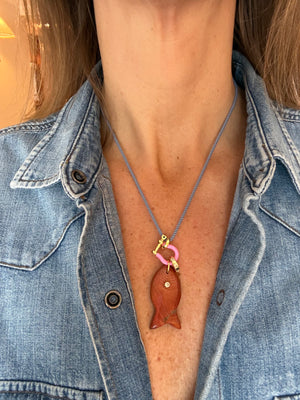 Forever Blythe Red Carnelian Fish Pendant in Pink/Clear/Slate