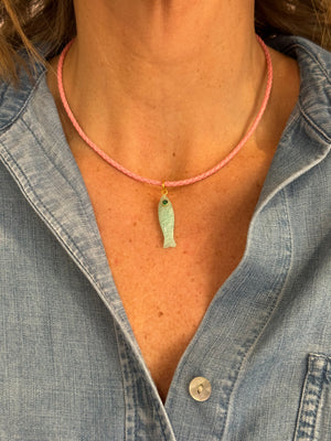 Forever Blythe - Braided Leather Necklace with Amazonite Fish Charm