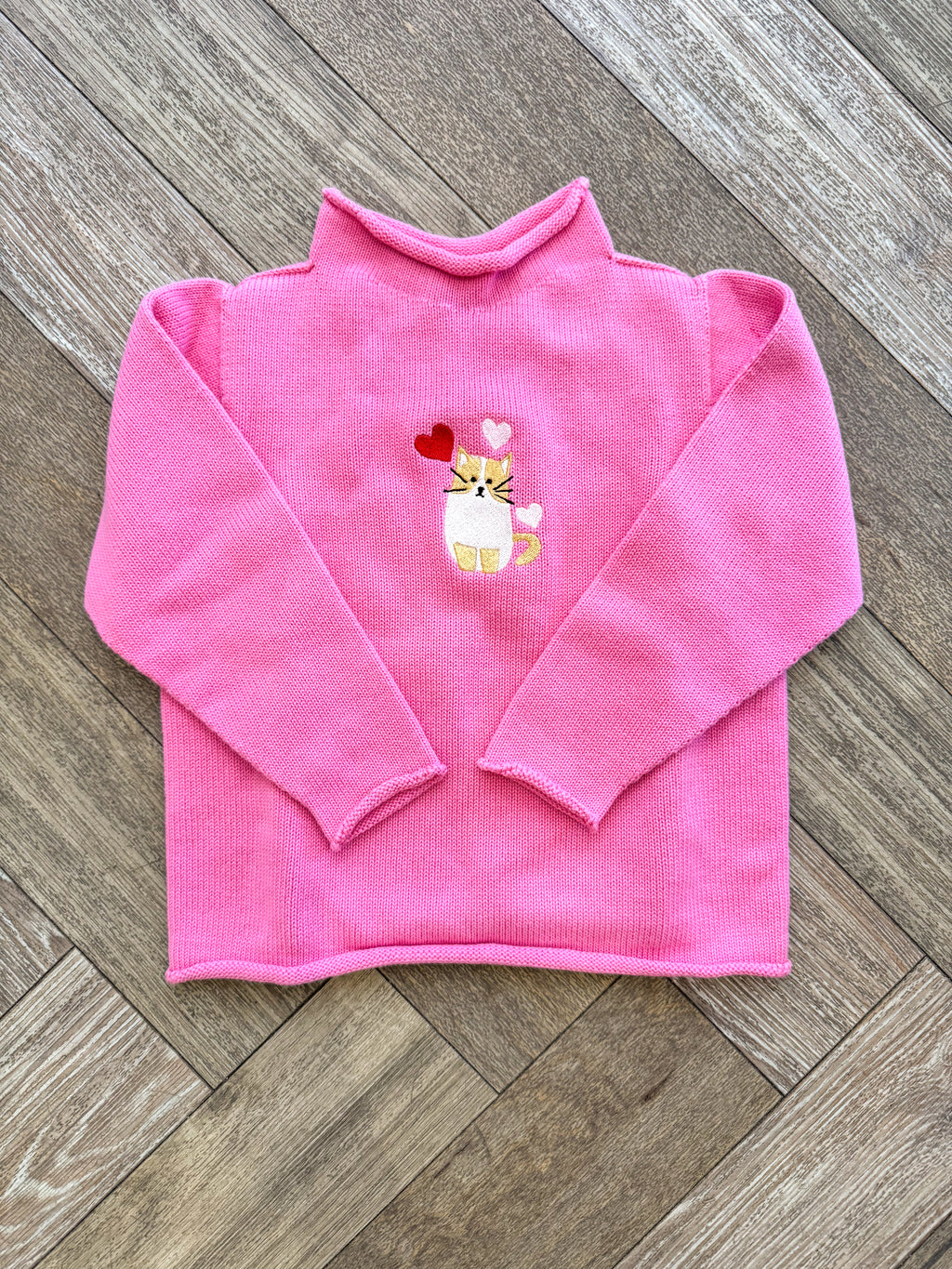 A Soft Idea Cupid Cat Roll Neck Sweater in Hot Pink