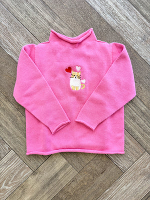 A Soft Idea Cupid Cat Roll Neck Sweater in Hot Pink