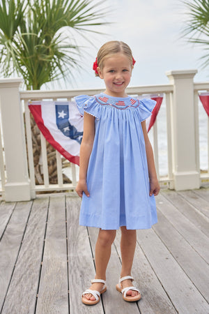 Little English Smocked Bishop Dress in Flags