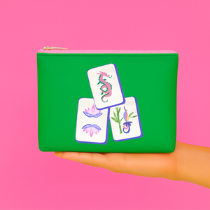 Aspen Lane - Mahj Tile Leather Bag pouch Mahjong gift bag | Green