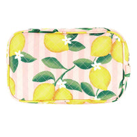 Bella Sleep Spa Quilted Cosmetic Bag in Pink Stripes + Lemons