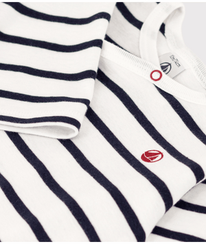 Petit Bateau Side Snap Footie in Navy/White Stripe