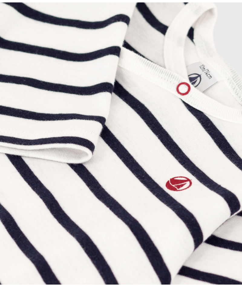 Petit Bateau Side Snap Footie in Navy/White Stripe