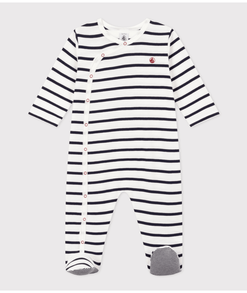 Petit Bateau Side Snap Footie in Navy/White Stripe