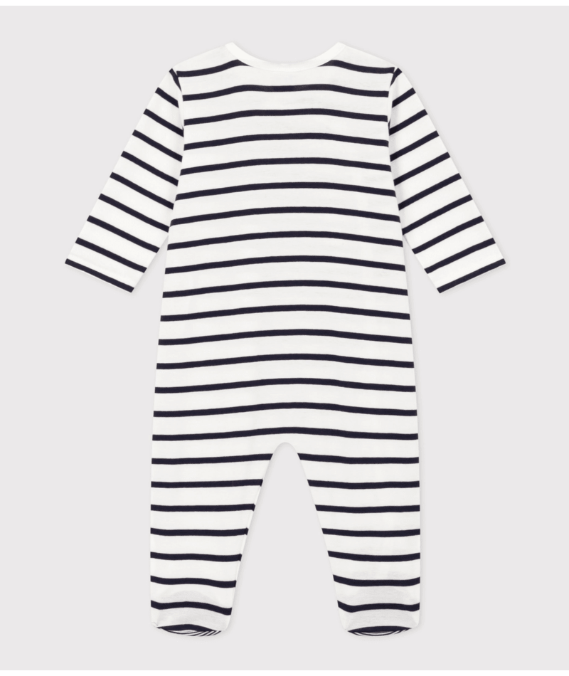 Petit Bateau Side Snap Footie in Navy/White Stripe