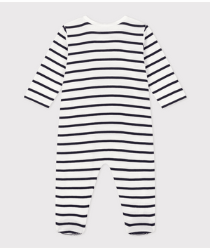 Petit Bateau Side Snap Footie in Navy/White Stripe